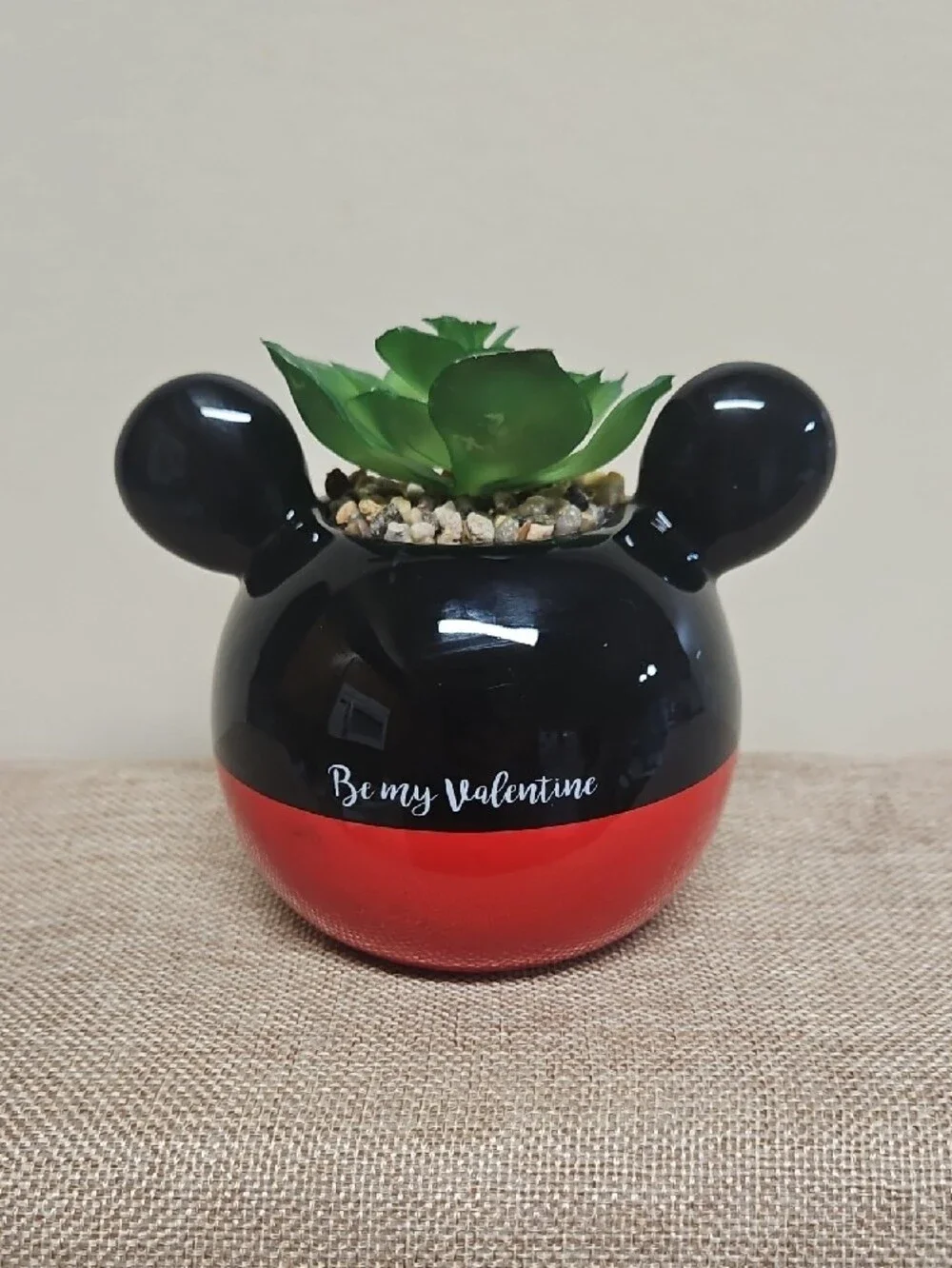 Black and Red Heart Ceramic Faux Succulent